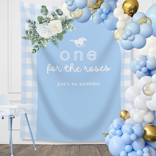 One for the Roses Kentucky Derby 1st Birthday Banner, Horse Racing Decor, First Birthday, Off to the Races, Custom Text Gingham and Floral