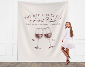 Wine Bachelorette Social Club Banner, Custom Last Name Bridal Gift, Vino before Vows, Personalized Bach Weekend Backdrop, Winery Napa Trip