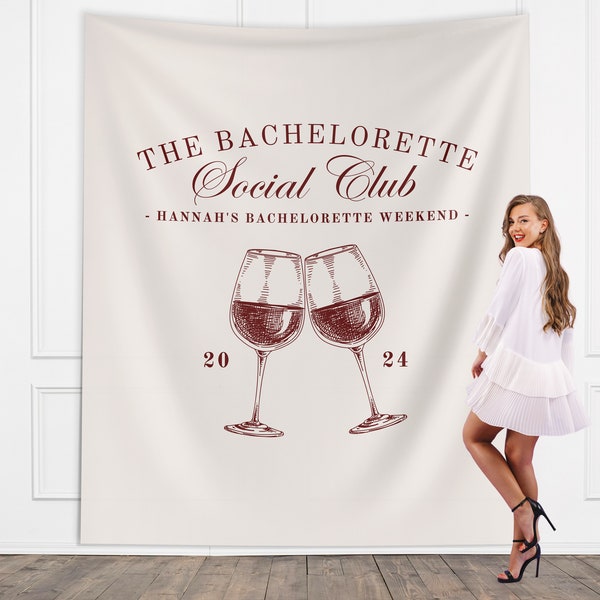 Wijn Bachelorette Social Club Banner, Aangepaste achternaam Bruidscadeau, Vino vóór geloften, Gepersonaliseerde Bach Weekend Achtergrond, Wijnmakerij Napa Trip