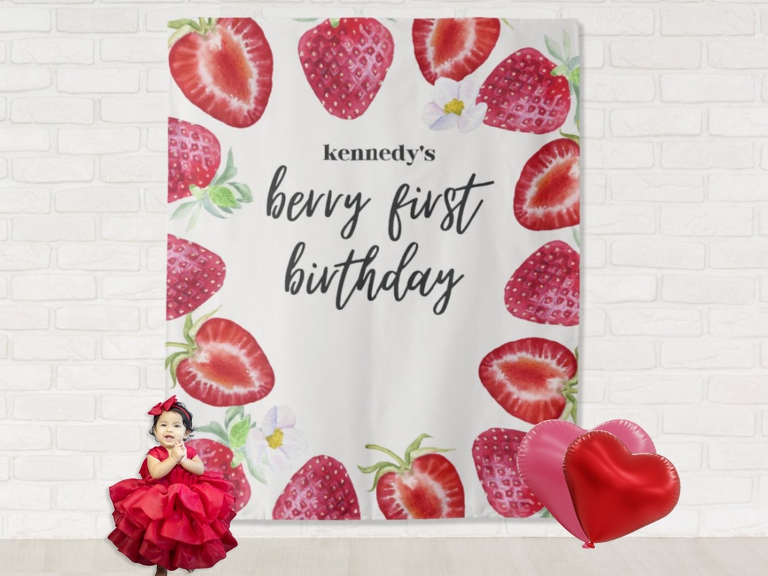 Berry First Birthday Custom Birthday Party Backdrop Personalized