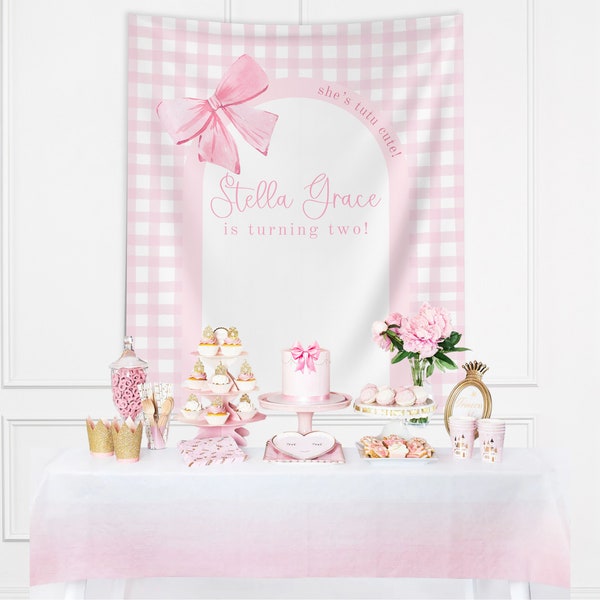 Pink Bow Birthday Party Custom Banner, Girl 1st Birthday, Completely Customizable Party Backdrop, Onederful, Twin Birthday, Tea Party