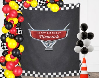 Personalized Cars Logo Banner | Boy Birthday Party Theme | Lightning Race Car Backdrop | Two Fast Birthday | Racing Birthday Decoration