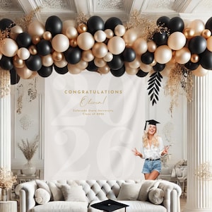 2026年度卒業式用カスタム卒業パーティー背景幕、卒業おめでとうバナー、高校卒業、大学卒業ギフト