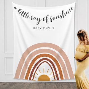 Little Ray of Sunshine Personalized Baby Shower Backdrop | Custom Boho Rainbow Party Backdrop