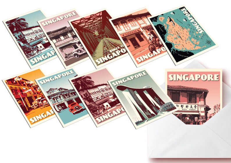 Postcards Singapore Vintage Set of 10 Greeting Cards Etsy