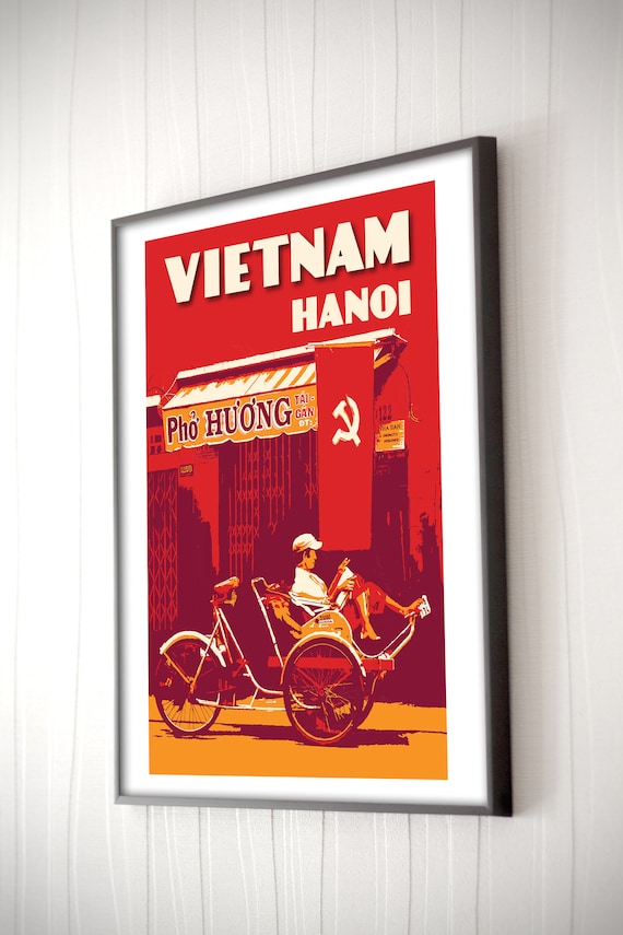 Vintage Poster Vietnam Hanoi Trishaw Tuktuk Retro Wall Art Frameable 30x40cm Decor Travel Gift Print For Home Office Best Things To See
