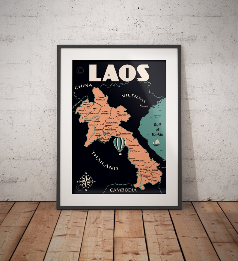Laos Art Print Laos Map Wall Art Decor Travel Poster | Etsy