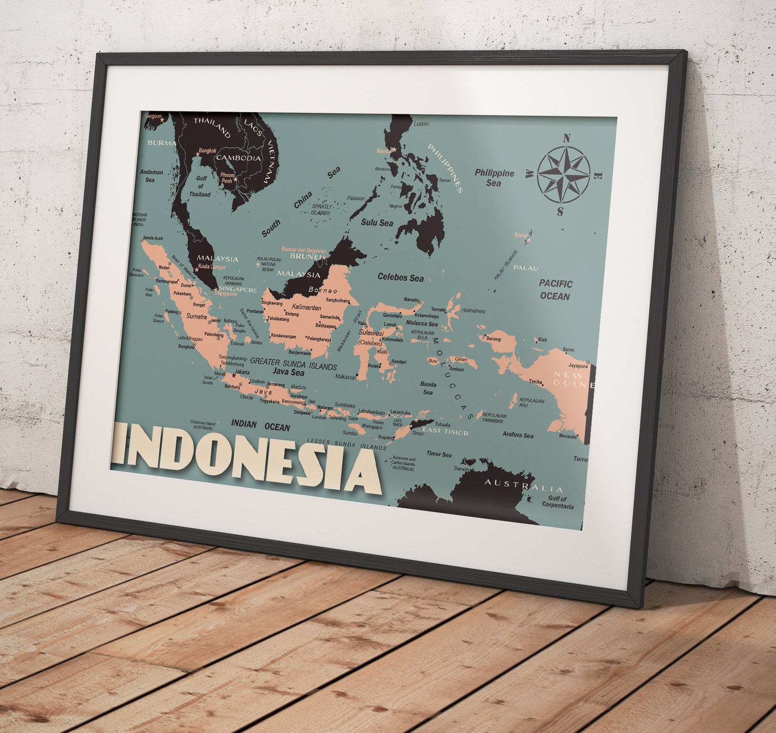 Indonesia Art Print Vintage Indonesia map Wall Art Decor Etsy