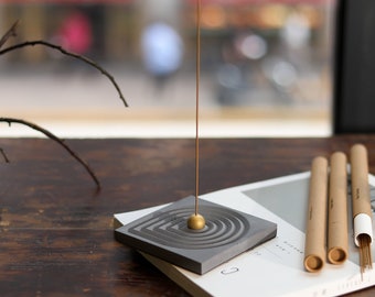 Gift Set | Concrete incense holder + incense sticks | Ridge Loop + Harmony Incense | Holiday Christmas Present | Modern minimalist decor