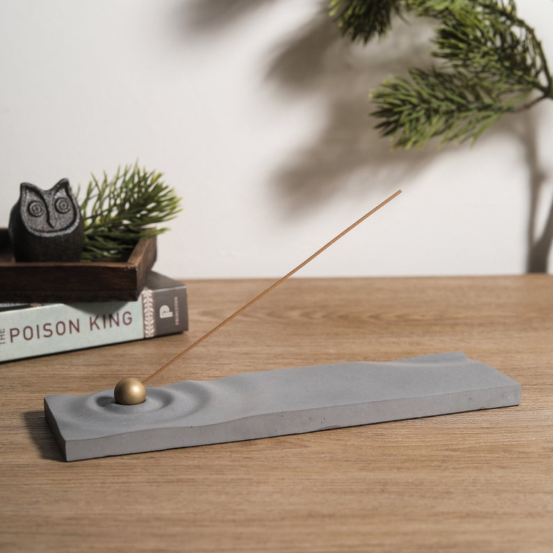 Concrete incense holder Ripple Original Gray Meditation Zen Mindfulness Incense burner Modern minimalist home decor Gift Present image 5