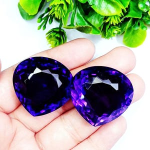 Violet Amethyst Gemstone Pair: 70-80 ct Loose Stones