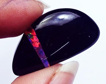 Natural Opal Black Onyx Doublet 17.40 Ct Loose Gemstone With Free Gift