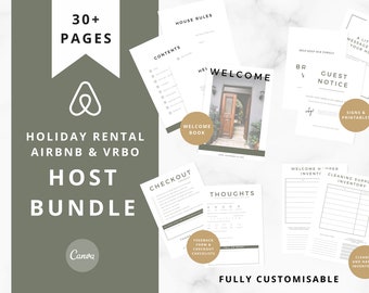 The Ultimate Airbnb Host Bundle Template, Welcome Guidebook for guests, Essential House signs & Cleaning Checklists, Moss Green