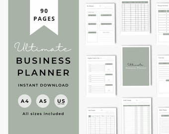 Ultimate business Planner, Sales tracking, Productivity planning, Undated Planner, Three sizes included A5 A4 and US Letter Modern Sage