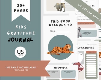 Gratitude Journal for kids, Positivity and Mindfulness Planner, Printable Journal, Wild Animals