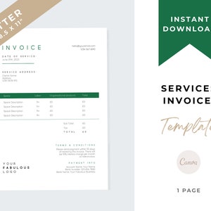 Editable Services Invoice Template: Minimalist Forest Green (Digital Download)