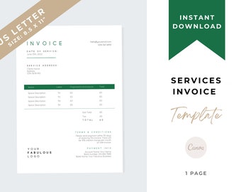 Invoice Template | Services Invoice | Fully Editable | Instant Download |  Printable | Digital Download | Minimal | Modern Invoice