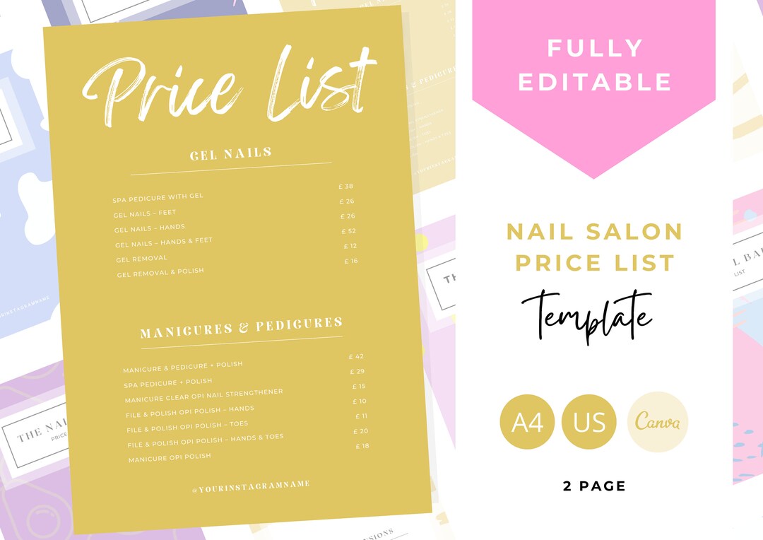 Nail Salon Services Pricing Menu Pricing Guide Nail Salon Etsy