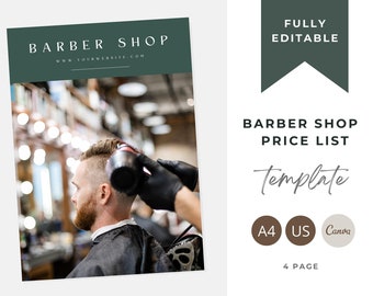 Barber Shop Vibes: Professional and Trendy Price List Template for Your Unique Barber Shop Brand Forest Green
