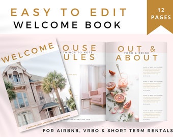 Airbnb Guest Welcome book, fully editable with pre-written text. All your information in one place, easy to edit | Strawberries and Apricot