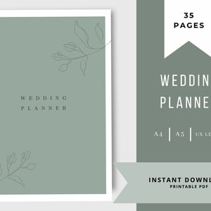 Planejador de casamento | Páginas para imprimir do planejador de casamento | O planejador imprimível vem em três tamanhos A4, A5, US Letter | Folhas da Linha Verde Laurel