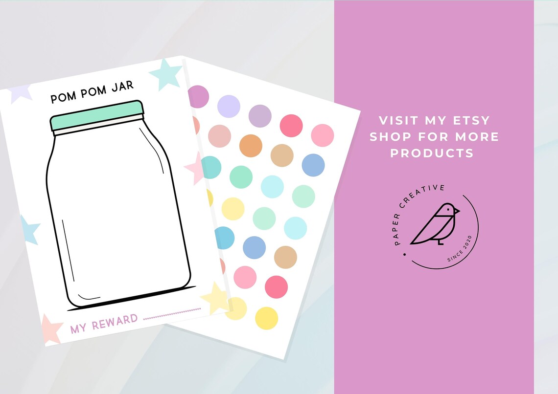 Kids Reward Pom Pom Jar Printable Cute Reward Printable Etsy