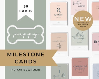 NEW Puppy Milestone Cards Printable, Print at Home, Mark your precious puppy Moments Muted Colours