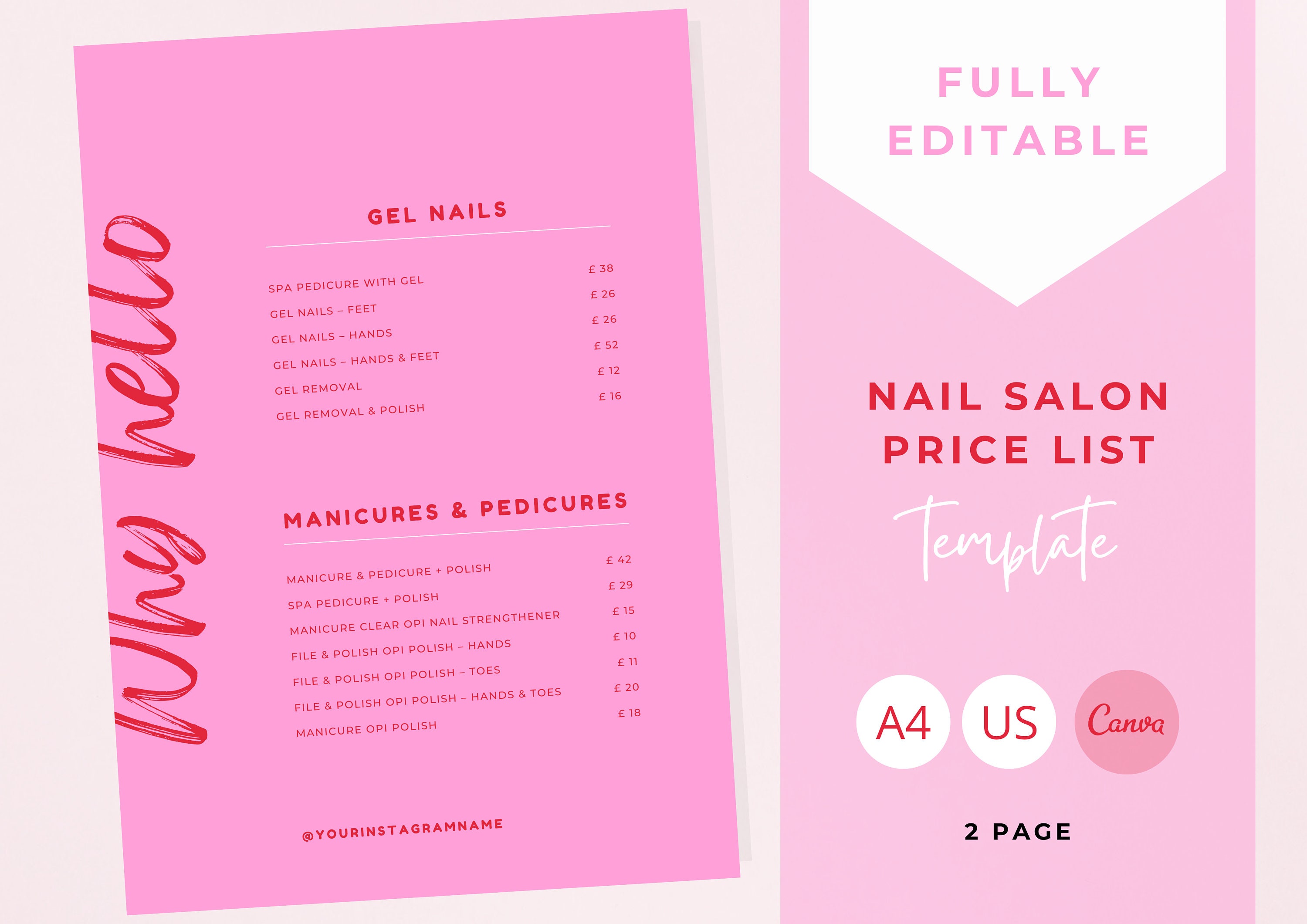Nail Salon Services Pricing Menu Pricing Guide Nail Salon - Etsy