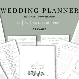 Hochzeitsplaner | Druckbare Hochzeits-Planer Seiten | Printable Planer in drei Größen A4,A5, US Letter | Hochzeitsplan-Bundle | Eukalyptus