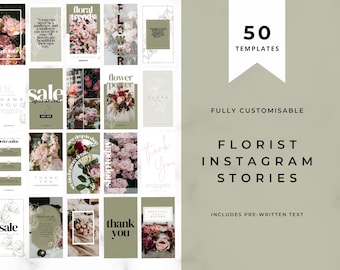 Florist Instagram Stories -  Easy to edit template for Florists - Brand your business quickly and easily with Instagram templates. Olive