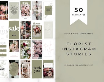 Florist Instagram Stories Templates: 50 Customisable Canva Designs (Digital Download)