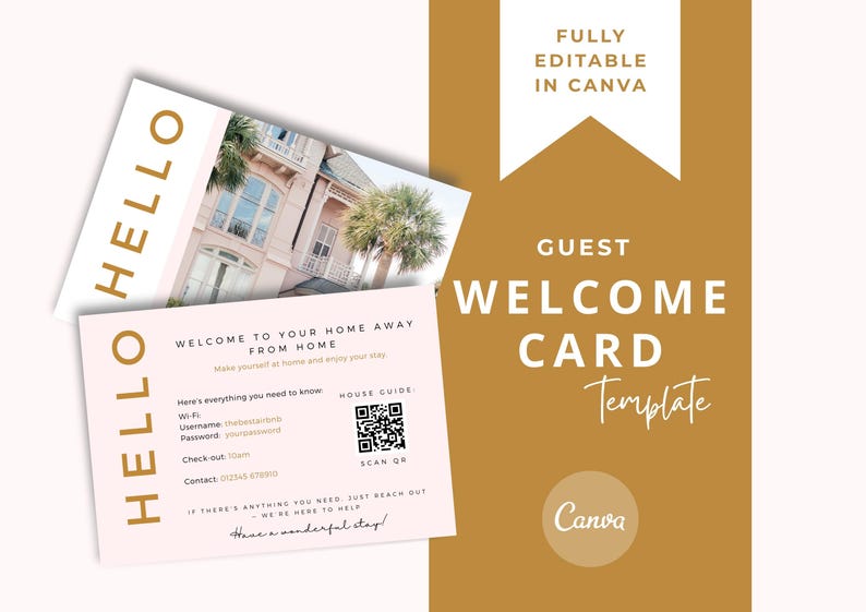 Editable Airbnb Guest Welcome Card – Canva Template for Holiday Rentals ...