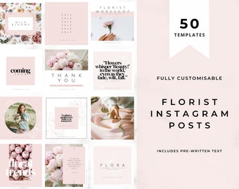 50 Florist Instagram Post Templates | Canva Flower Shop Social Media Posts | Instant Download