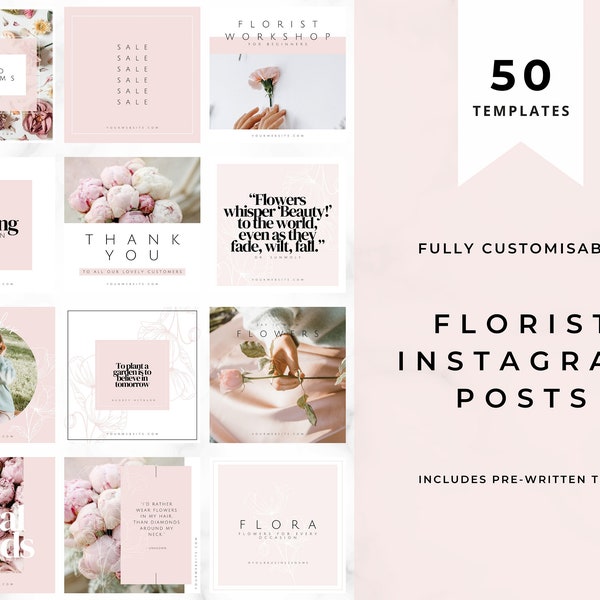 Florist Instagram Posts -  Easy to edit template for Florists - Brand your business quickly and easily with Instagram templates. Blossom
