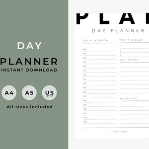 Day Planner, Daily To Do List for Work and Home, Productivity planning, Undated Planner, Three sizes A5 A4 and US Letter Bold Modern
