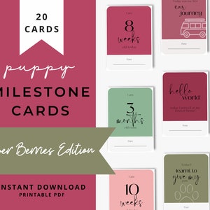 Cartes d'étape pour chiots | Imprimable | Impression à domicile | Marquez vos précieux moments chiot | Téléchargement instantané | Édition baies d'été