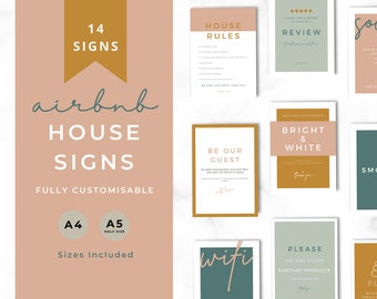 Airbnb House Signs! Stylish Editable Templates for your Airbnb, Key information signs and posters. Sage and Clementine