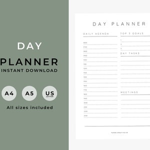 Day Planner, Daily To Do List for Work and Home, Productivity planning, Undated Planner, Three sizes A5 A4 and US Letter Modern Minimal