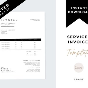 Editable Services Invoice Template: Minimalist Design (Digital Download)