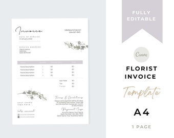 Florist Invoice Template | Services Invoice | Fully Editable | Instant Download |  Printable | Digital Download | A4 | Lilac Dreams