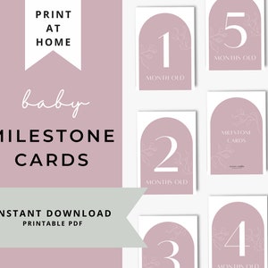 Cartes bébé jalon imprimables, à imprimer à la maison, rose