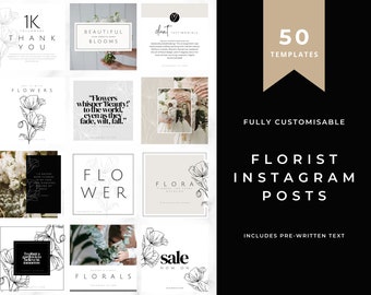 Florist Instagram Posts -  Easy to edit template for Florists - Brand your business quickly and easily with Instagram templates. Noir