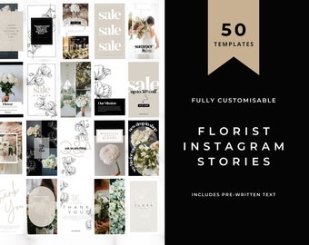 Florist Instagram Stories -  Easy to edit template for Florists - Brand your business quickly and easily with Instagram templates. Noir