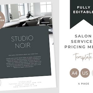 Salon Pricing Menu Template: 4 Page Brochure (Digital Download)