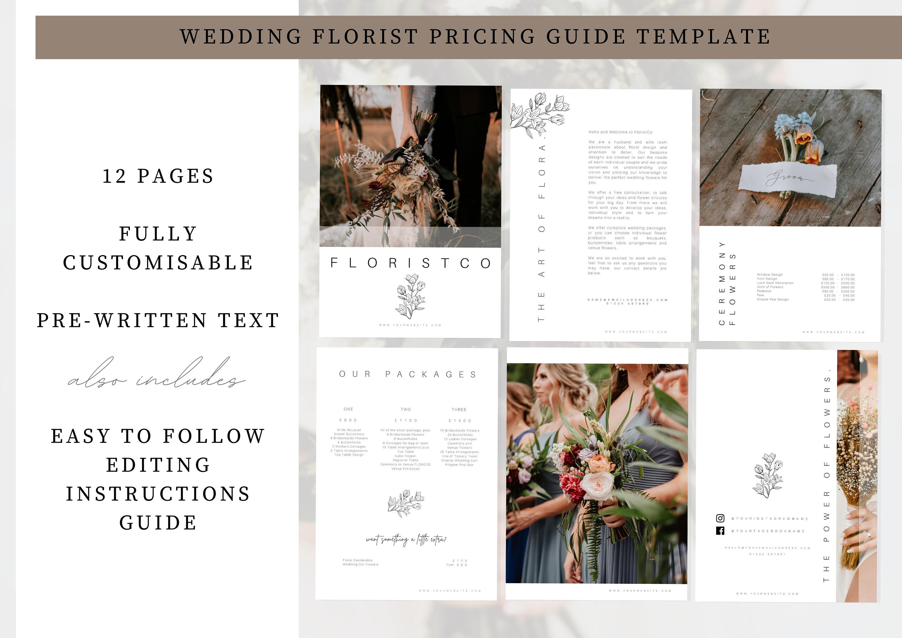 Wedding Florist Price List Template for Florists Florist Etsy