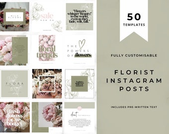 Florist Instagram Posts -  Easy to edit template for Florists - Brand your business quickly and easily with Instagram templates. Olive
