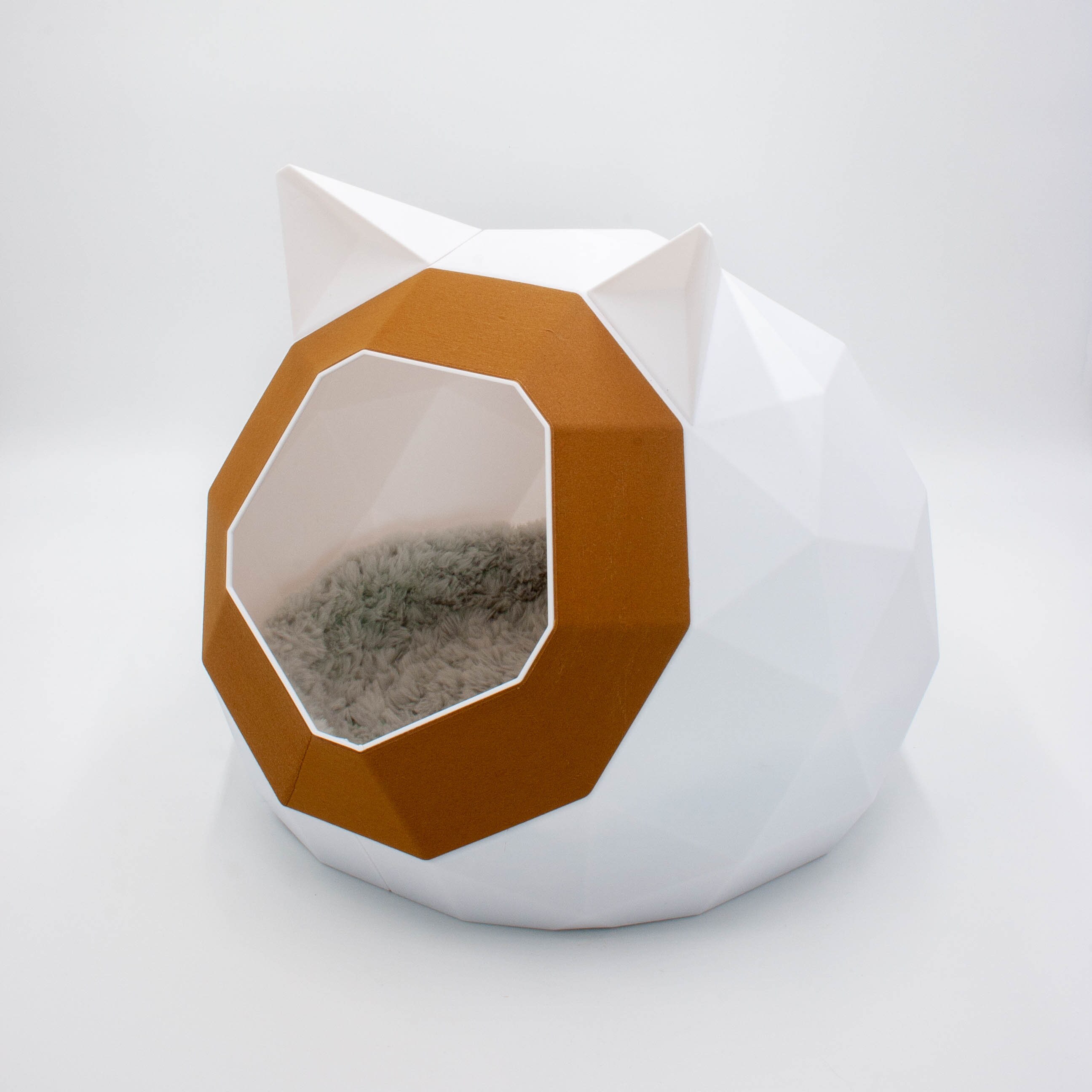 Maison de Chat Low Poly Oreilles Blanc/Muscade