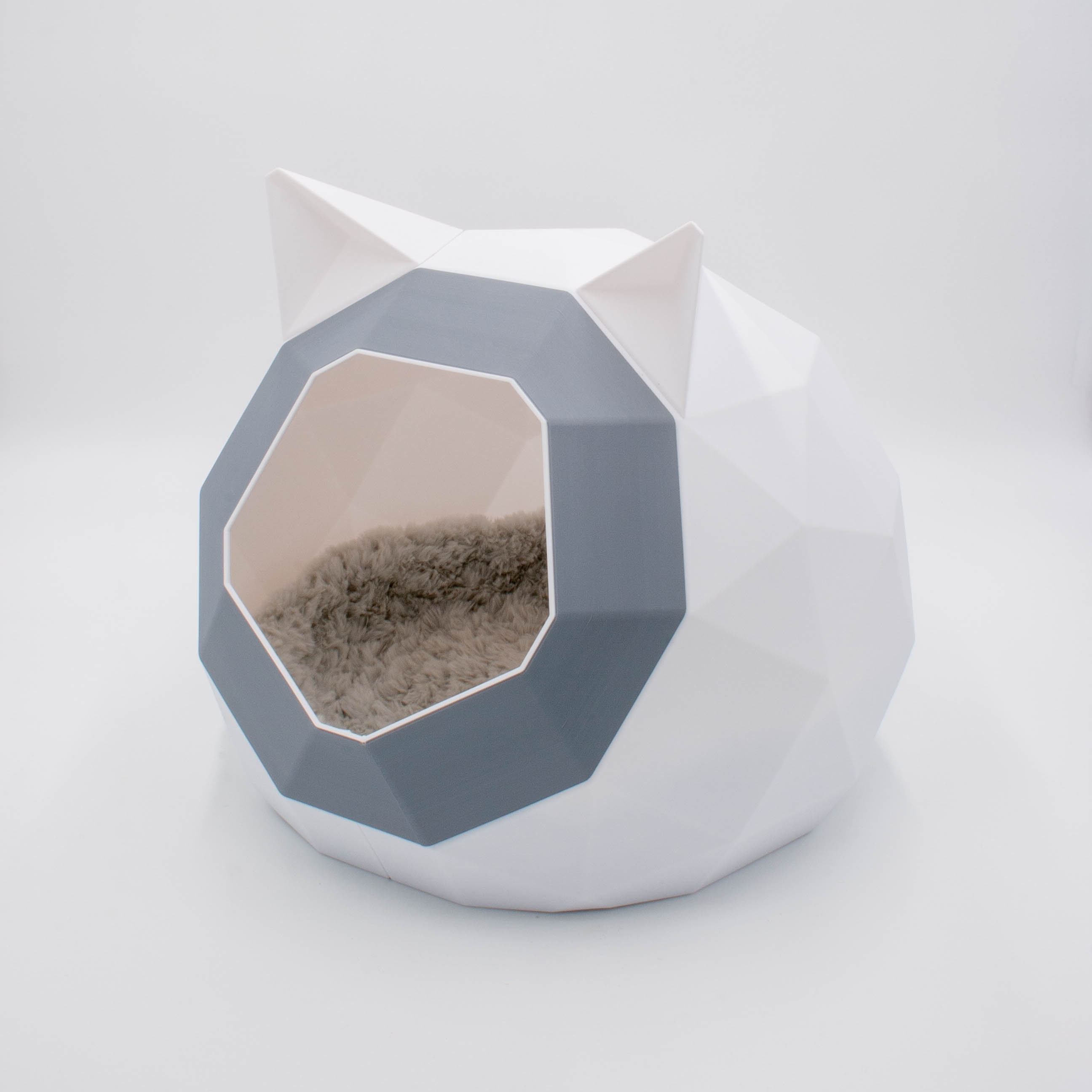 Maison de Chat Low Oreilles Poly Blanc/Gris