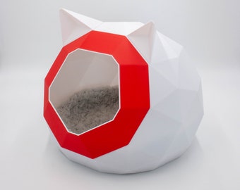 Cat House Low Poly Ears White / Red