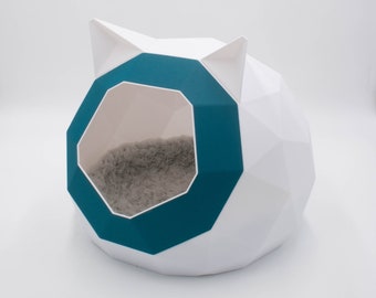 Cat House Low Ears Poly White / Blue Duck